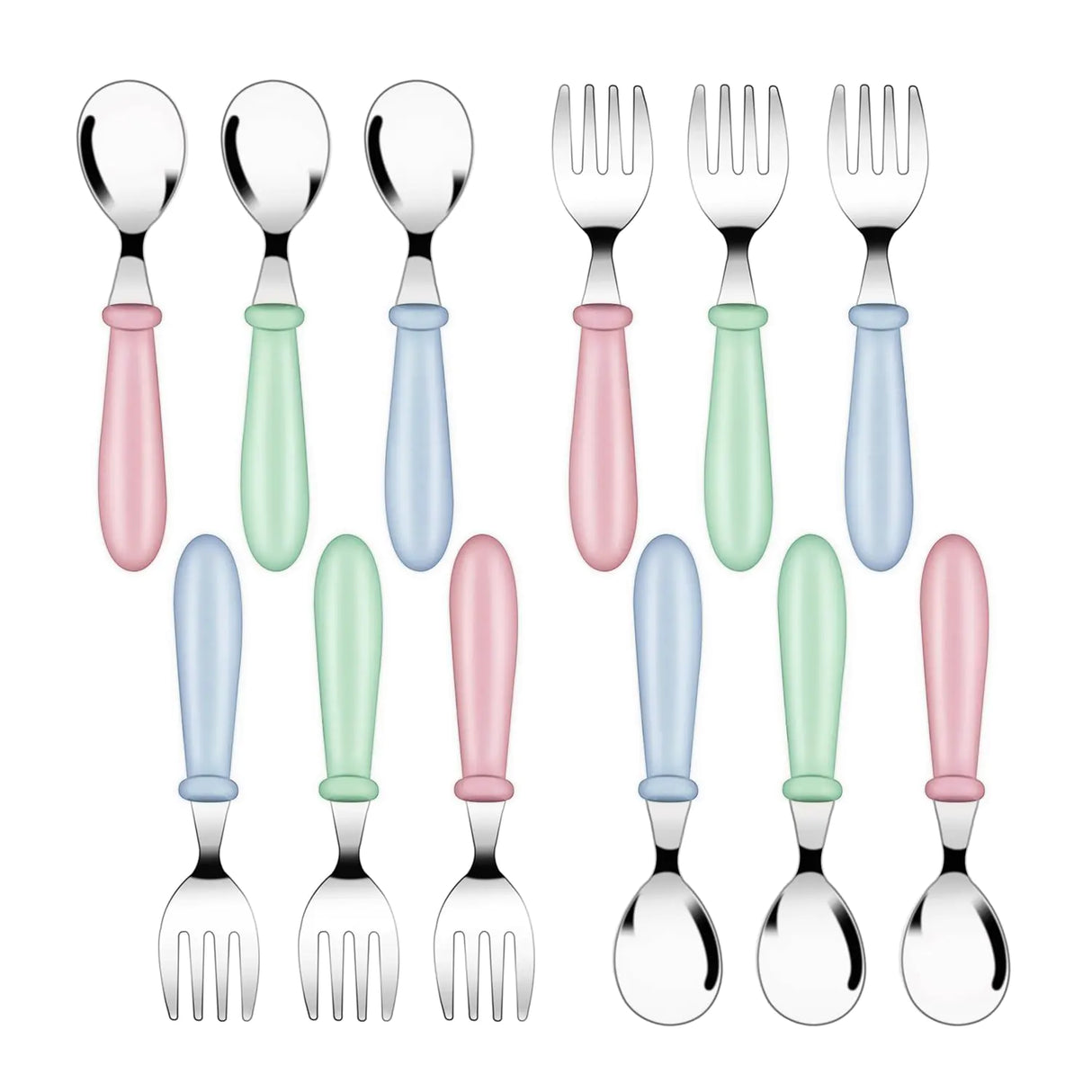 12 Pack Toddler Spoons and Forks Stainless Steel Baby Utensils Kids Cutlery Toddler Silverware Set with Round Handle for Self Feeding Safe Flatware Dining Lunch Box Home Kitchen