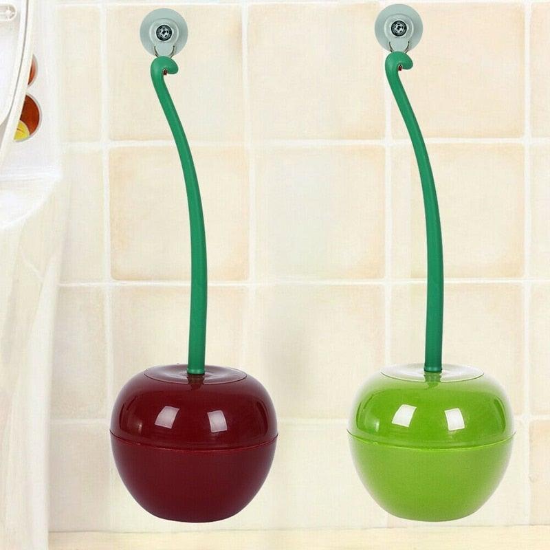 Creative Lovely Cherry Shape Lavatory Brush Toilet Brush And Holder Set Cleaning Bathroom Toilet Accessories Cherry Shape Toilet Brush Standing Toilet Brush Set Compact Household Bathroom Cherry Toilet Brush