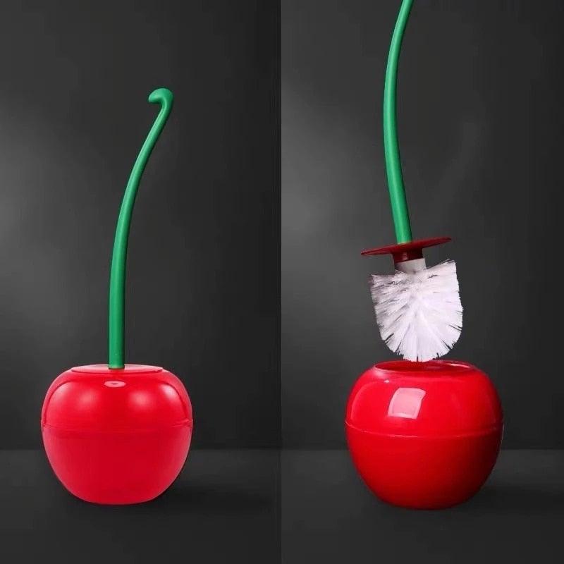 Creative Lovely Cherry Shape Lavatory Brush Toilet Brush And Holder Set Cleaning Bathroom Toilet Accessories Cherry Shape Toilet Brush Standing Toilet Brush Set Compact Household Bathroom Cherry Toilet Brush