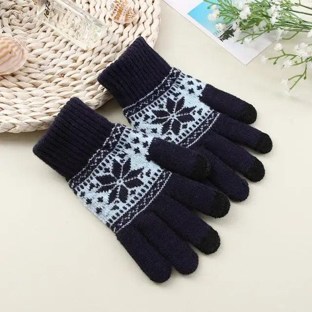 Creative New Fashion Snow Printing Gloves Mobile Phone Touch Screen Knitted Gloves Winter Thick And Warm Gloves For Men And Women Touchscreen Gloves Stretch Knitted Mechanic Winter Warm Gloves