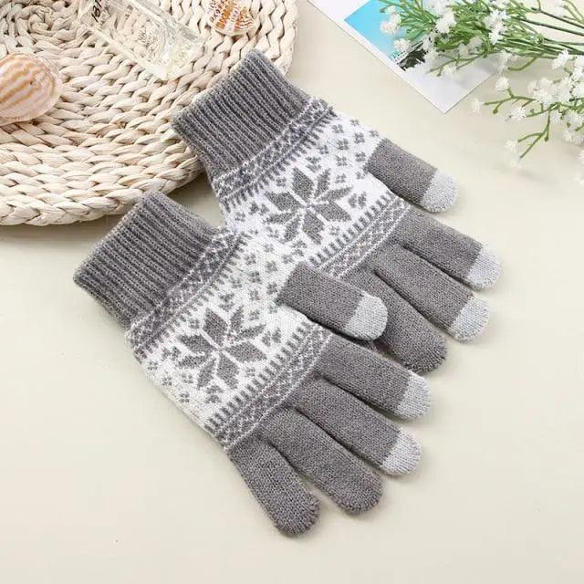 Creative New Fashion Snow Printing Gloves Mobile Phone Touch Screen Knitted Gloves Winter Thick And Warm Gloves For Men And Women Touchscreen Gloves Stretch Knitted Mechanic Winter Warm Gloves