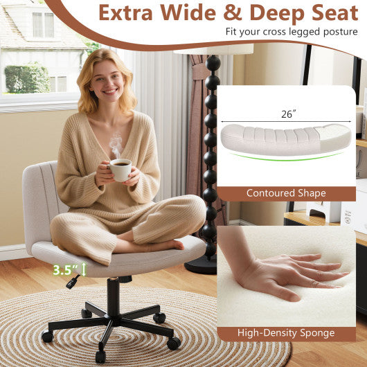 Criss Cross Chair with Wheels Cross-Legged Swivel Desk Chair with Soft-Padded Wide Seat-Beige