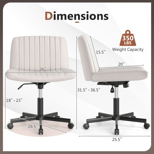 Criss Cross Chair with Wheels Cross-Legged Swivel Desk Chair with Soft-Padded Wide Seat-Beige