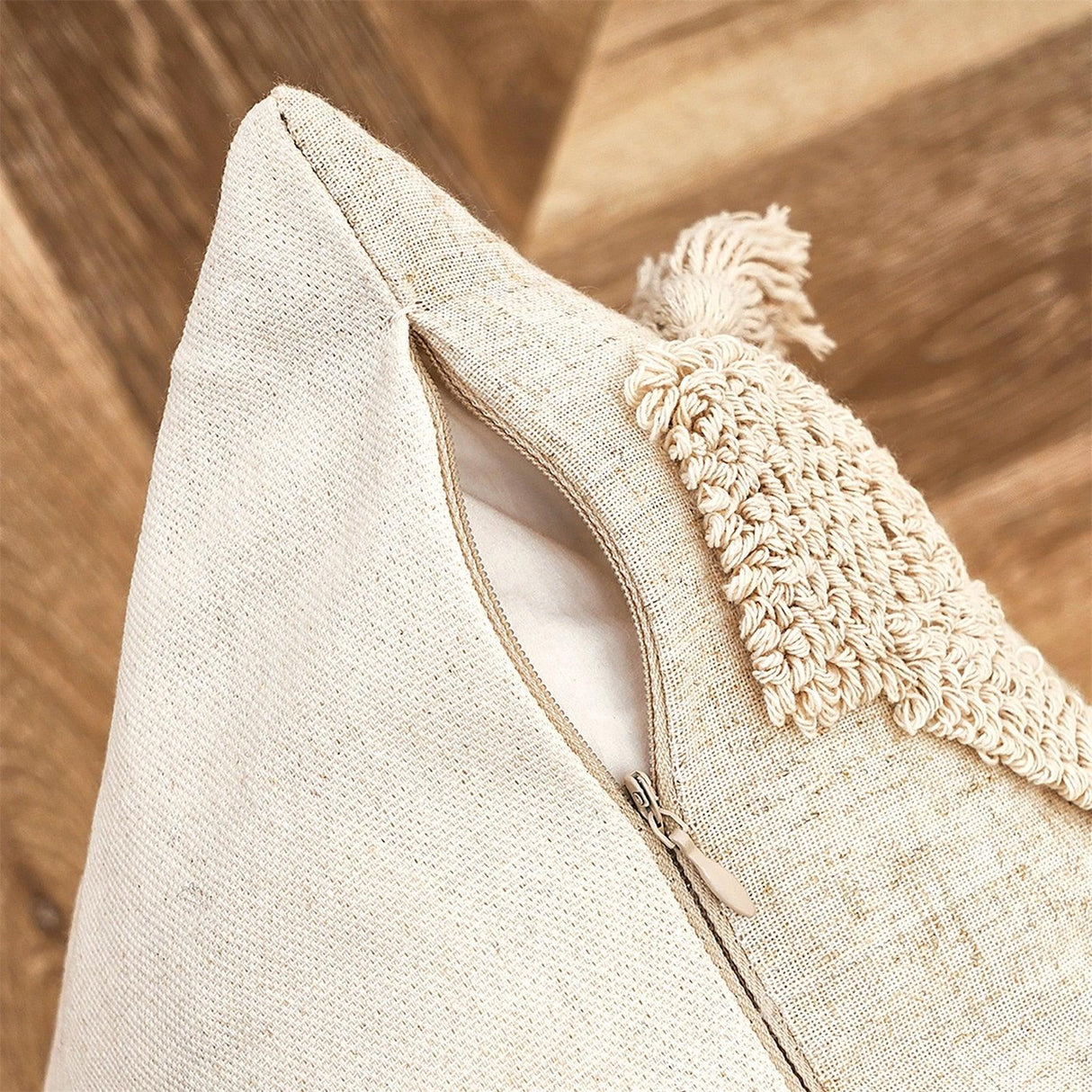 Cushion Cover Cotton Linen Pillowcase Tufted Beige Decorative Fashionable Cotton Hand-Woven Throw Pillow Covers Tufted Pillow Covers Bedroom Throw Pillow Cushion For Bed Home
