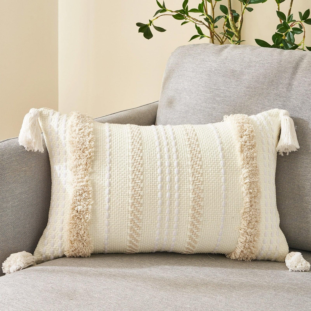 Cushion Cover Cotton Linen Pillowcase Tufted Beige Decorative Fashionable Cotton Hand-Woven Throw Pillow Covers Tufted Pillow Covers Bedroom Throw Pillow Cushion For Bed Home