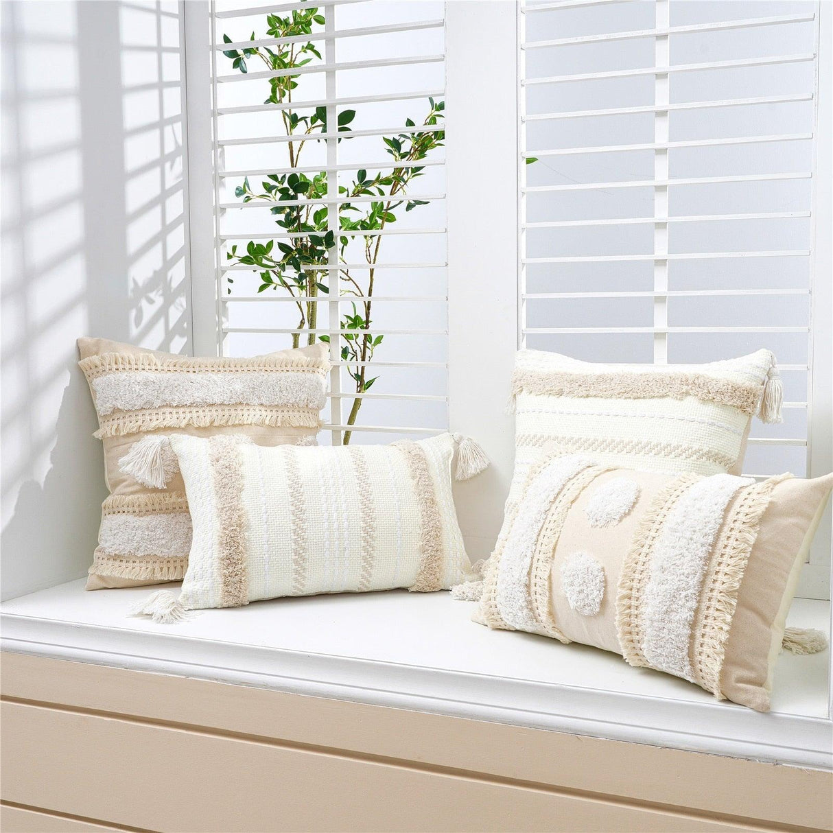 Cushion Cover Cotton Linen Pillowcase Tufted Beige Decorative Fashionable Cotton Hand-Woven Throw Pillow Covers Tufted Pillow Covers Bedroom Throw Pillow Cushion For Bed Home