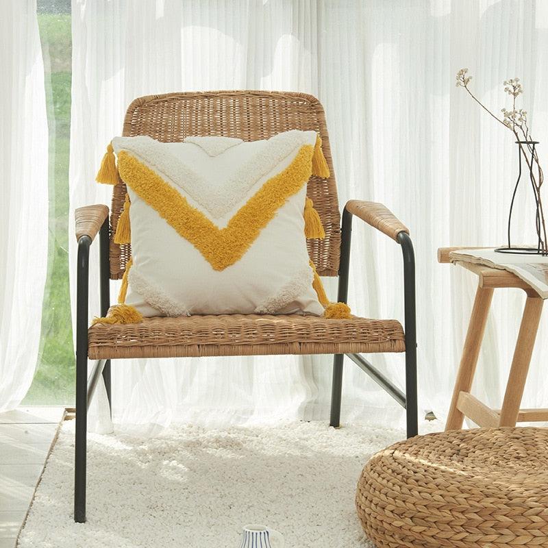 Cushion Cover Cotton Linen Pillowcase Tufted Beige Decorative Fashionable Cotton Hand-Woven Throw Pillow Covers Tufted Pillow Covers Bedroom Throw Pillow Cushion For Bed Home