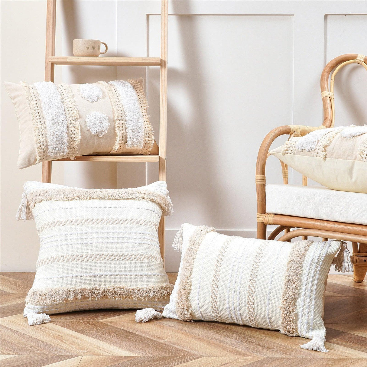 Cushion Cover Cotton Linen Pillowcase Tufted Beige Decorative Fashionable Cotton Hand-Woven Throw Pillow Covers Tufted Pillow Covers Bedroom Throw Pillow Cushion For Bed Home