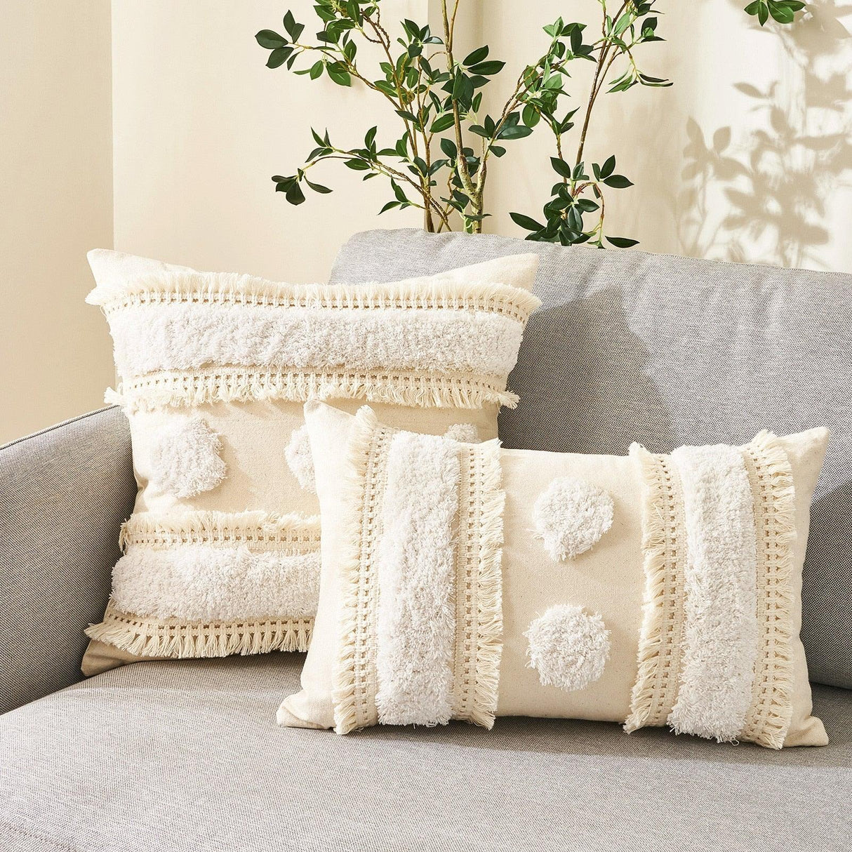 Cushion Cover Cotton Linen Pillowcase Tufted Beige Decorative Fashionable Cotton Hand-Woven Throw Pillow Covers Tufted Pillow Covers Bedroom Throw Pillow Cushion For Bed Home