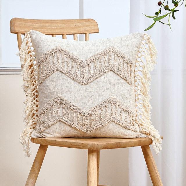 Cushion Cover Cotton Linen Pillowcase Tufted Beige Decorative Fashionable Cotton Hand-Woven Throw Pillow Covers Tufted Pillow Covers Bedroom Throw Pillow Cushion For Bed Home