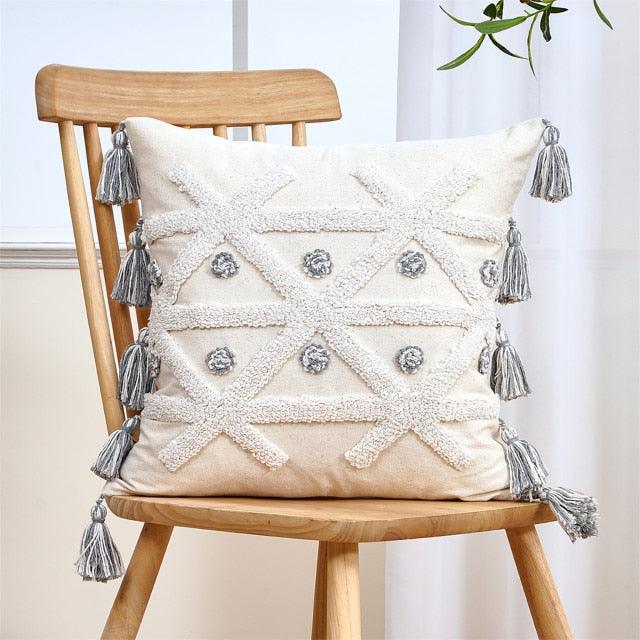 Cushion Cover Cotton Linen Pillowcase Tufted Beige Decorative Fashionable Cotton Hand-Woven Throw Pillow Covers Tufted Pillow Covers Bedroom Throw Pillow Cushion For Bed Home