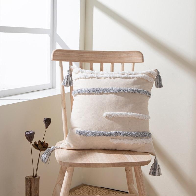 Cushion Cover Cotton Linen Pillowcase Tufted Beige Decorative Fashionable Cotton Hand-Woven Throw Pillow Covers Tufted Pillow Covers Bedroom Throw Pillow Cushion For Bed Home