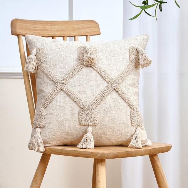Cushion Cover Cotton Linen Pillowcase Tufted Beige Decorative Fashionable Cotton Hand-Woven Throw Pillow Covers Tufted Pillow Covers Bedroom Throw Pillow Cushion For Bed Home
