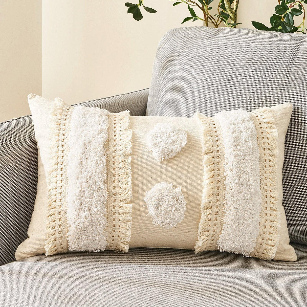 Cushion Cover Cotton Linen Pillowcase Tufted Beige Decorative Fashionable Cotton Hand-Woven Throw Pillow Covers Tufted Pillow Covers Bedroom Throw Pillow Cushion For Bed Home