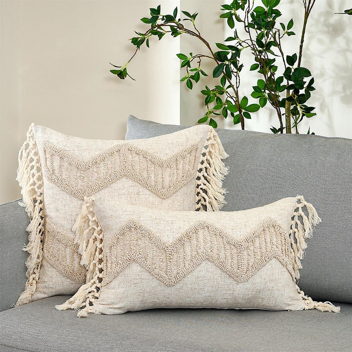 Cushion Cover Cotton Linen Pillowcase Tufted Beige Decorative Fashionable Cotton Hand-Woven Throw Pillow Covers Tufted Pillow Covers Bedroom Throw Pillow Cushion For Bed Home