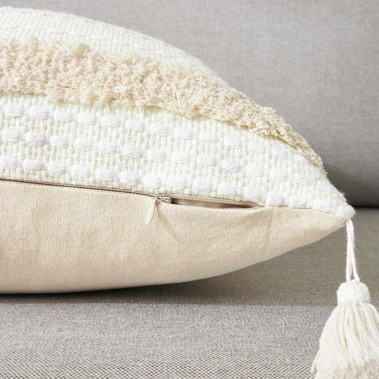 Cushion Cover Cotton Linen Pillowcase Tufted Beige Decorative Fashionable Cotton Hand-Woven Throw Pillow Covers Tufted Pillow Covers Bedroom Throw Pillow Cushion For Bed Home