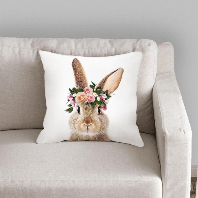 Cute Baby Animals Pattern Pillow Case Cotton Linen Cushion Cover for Home Sofa Pillow Covers, Cushion Covers Tiger Bunny Rabbit Horse Sheep Bear With Head Flowers Decorative Velvet Pillow Covers 45X45CM