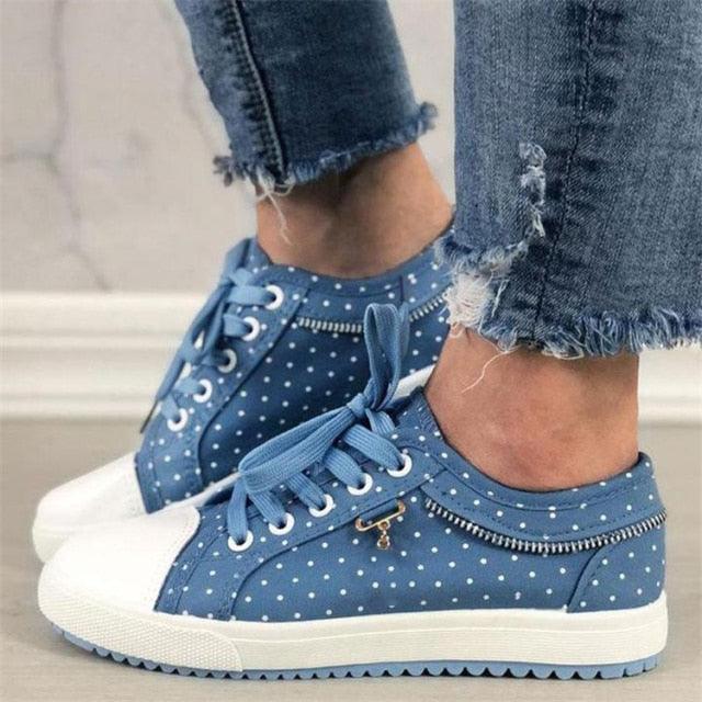 Cute Blue Women Fashion Shoes Summer Casual Design Lace Breathable Platform Flat Woman Sneakers Walking Lace-up Comfortable Walking Footwear Fashion Sneakers