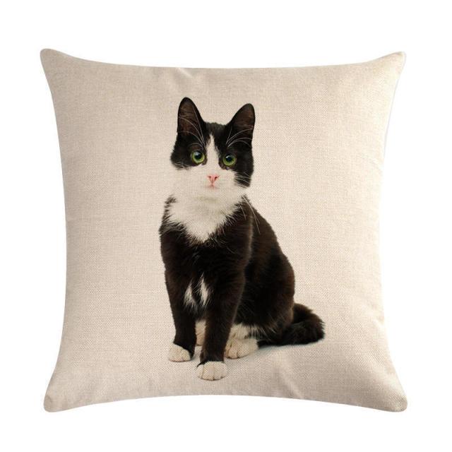 Cute Cat Sofa Decorative Cotton Linen Cushion Cover Pillow Cases Square Pillow Covers Cat Cotton Linen Decorative Cushion Covers For Home Throw Pillow Home Decor Pillowcover 45x45CM