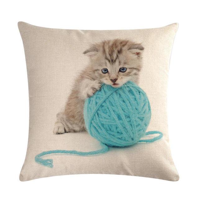 Cute Cat Sofa Decorative Cotton Linen Cushion Cover Pillow Cases Square Pillow Covers Cat Cotton Linen Decorative Cushion Covers For Home Throw Pillow Home Decor Pillowcover 45x45CM