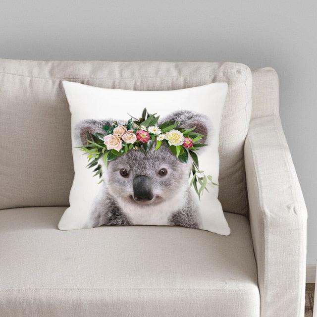 Cute Decorative Pillow Case Cover Grey Rabbit Isolated On A White Background Bunny Tail Back Soft Linen Pillow Case For Decorative Bedroom Case Cushion Covers Home Throw Pillows Flower Pillow Case Rabbit Sofa Animal Cushion Cover 45X45CM