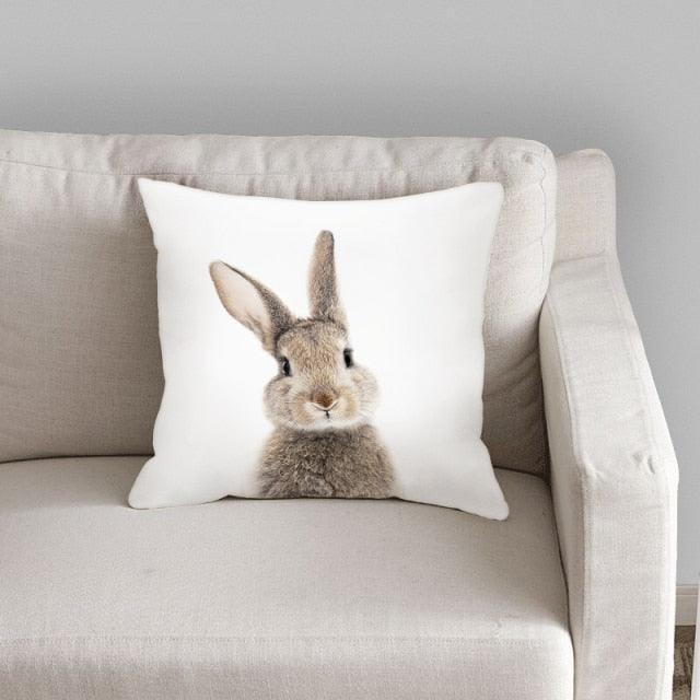 Cute Decorative Pillow Case Cover Grey Rabbit Isolated On A White Background Bunny Tail Back Soft Linen Pillow Case For Decorative Bedroom Case Cushion Covers Home Throw Pillows Flower Pillow Case Rabbit Sofa Animal Cushion Cover 45X45CM