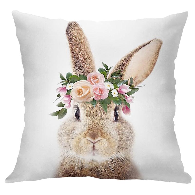 Cute Decorative Pillow Case Cover Grey Rabbit Isolated On A White Background Bunny Tail Back Soft Linen Pillow Case For Decorative Bedroom Case Cushion Covers Home Throw Pillows Flower Pillow Case Rabbit Sofa Animal Cushion Cover 45X45CM