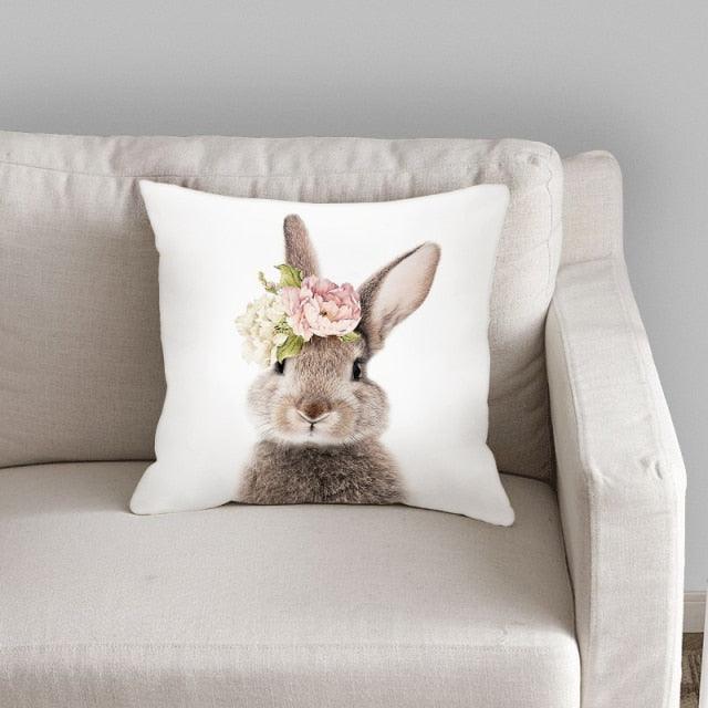 Cute Decorative Pillow Case Cover Grey Rabbit Isolated On A White Background Bunny Tail Back Soft Linen Pillow Case For Decorative Bedroom Case Cushion Covers Home Throw Pillows Flower Pillow Case Rabbit Sofa Animal Cushion Cover 45X45CM