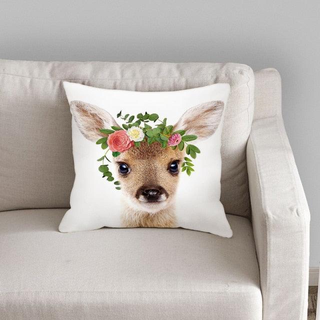 Cute Decorative Pillow Case Cover Grey Rabbit Isolated On A White Background Bunny Tail Back Soft Linen Pillow Case For Decorative Bedroom Case Cushion Covers Home Throw Pillows Flower Pillow Case Rabbit Sofa Animal Cushion Cover 45X45CM