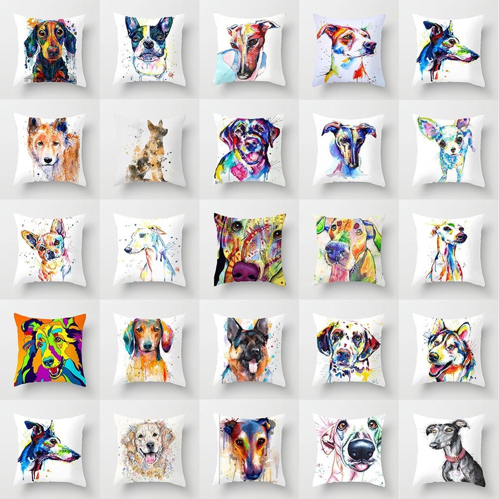 Cute Dog Peachskin Pillowcase Cover Kids Gift Animals Puppy Pet Dog Painting Cotton Linen Throw Pillow Case Cushion Cover Square Animal Pillow Covers Home Decor Pillows Covers Pillowcase 45x45CM