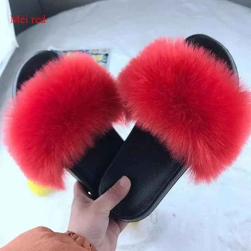 Cute Fluffy Ladies Indoor Warm Slippers Furry Luxury Flip Flops Women's Fashion Flat Soft Flip Flops