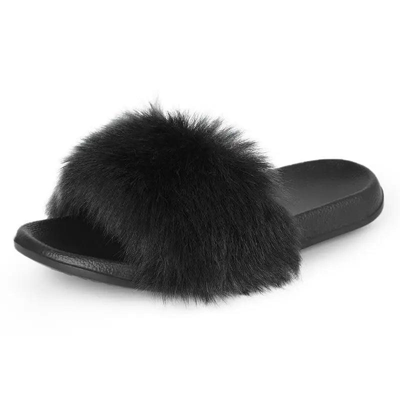 Cute Fluffy Ladies Indoor Warm Slippers Furry Luxury Flip Flops Women's Fashion Flat Soft Flip Flops