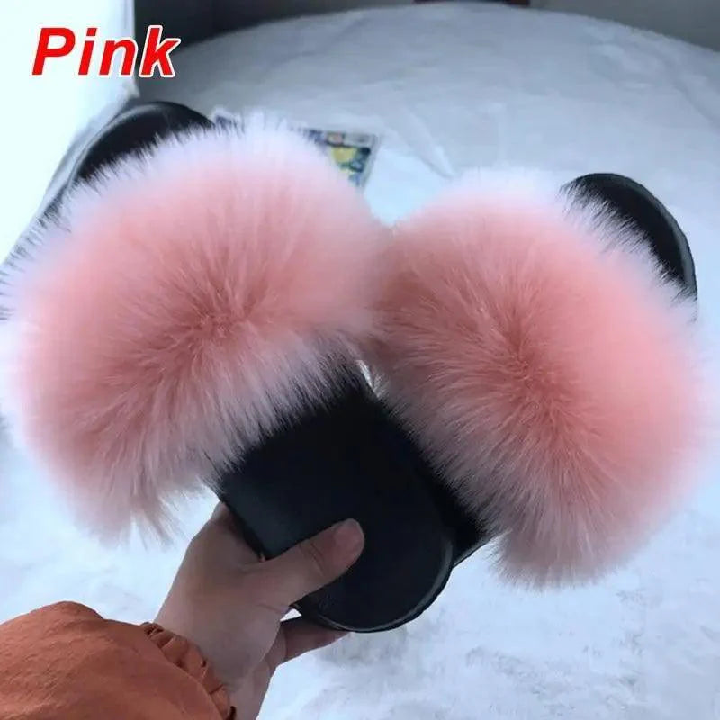 Cute Fluffy Ladies Indoor Warm Slippers Furry Luxury Flip Flops Women's Fashion Flat Soft Flip Flops