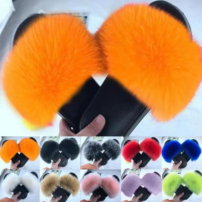 Cute Fluffy Ladies Indoor Warm Slippers Furry Luxury Flip Flops Women's Fashion Flat Soft Flip Flops