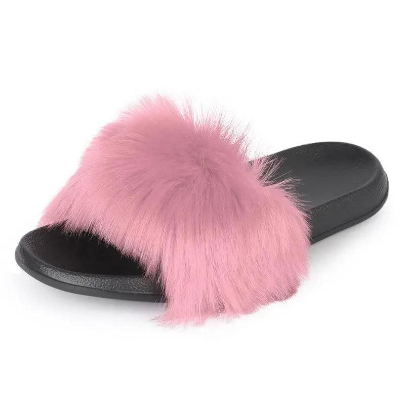 Cute Fluffy Ladies Indoor Warm Slippers Furry Luxury Flip Flops Women's Fashion Flat Soft Flip Flops