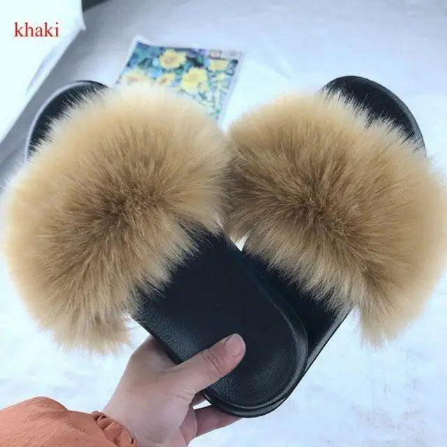 Cute Fluffy Ladies Indoor Warm Slippers Furry Luxury Flip Flops Women's Fashion Flat Soft Flip Flops