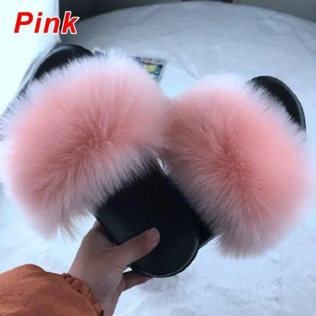 Cute Fluffy Ladies Indoor Warm Slippers Furry Luxury Flip Flops Women's Fashion Flat Soft Flip Flops