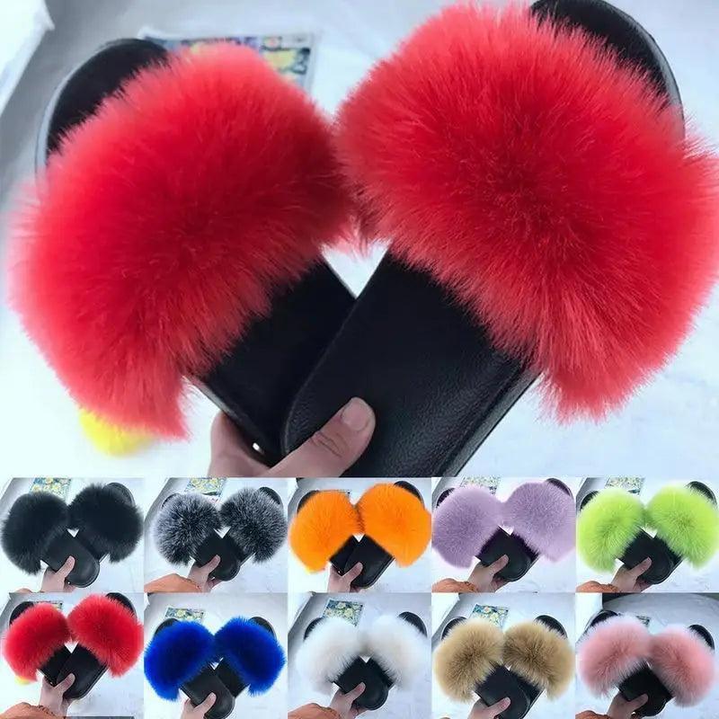 Cute Fluffy Ladies Indoor Warm Slippers Furry Luxury Flip Flops Women's Fashion Flat Soft Flip Flops