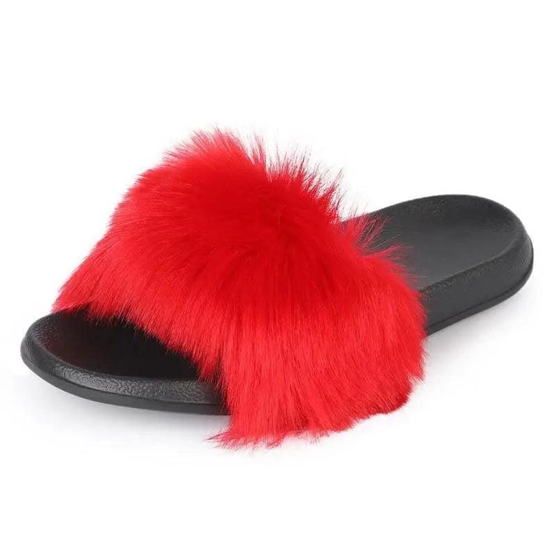 Cute Fluffy Ladies Indoor Warm Slippers Furry Luxury Flip Flops Women's Fashion Flat Soft Flip Flops