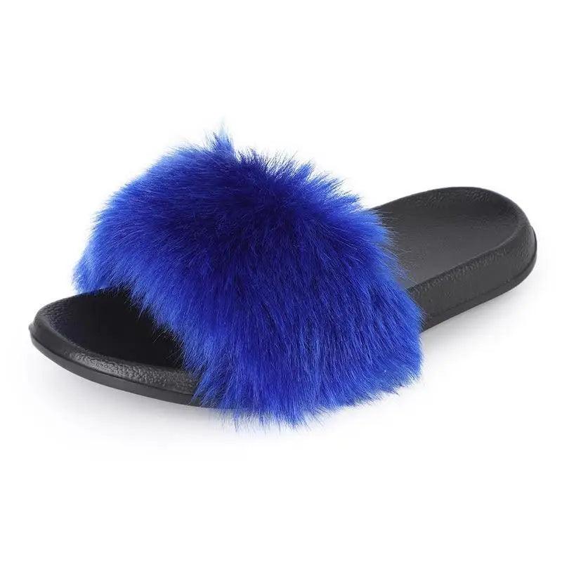 Cute Fluffy Ladies Indoor Warm Slippers Furry Luxury Flip Flops Women's Fashion Flat Soft Flip Flops