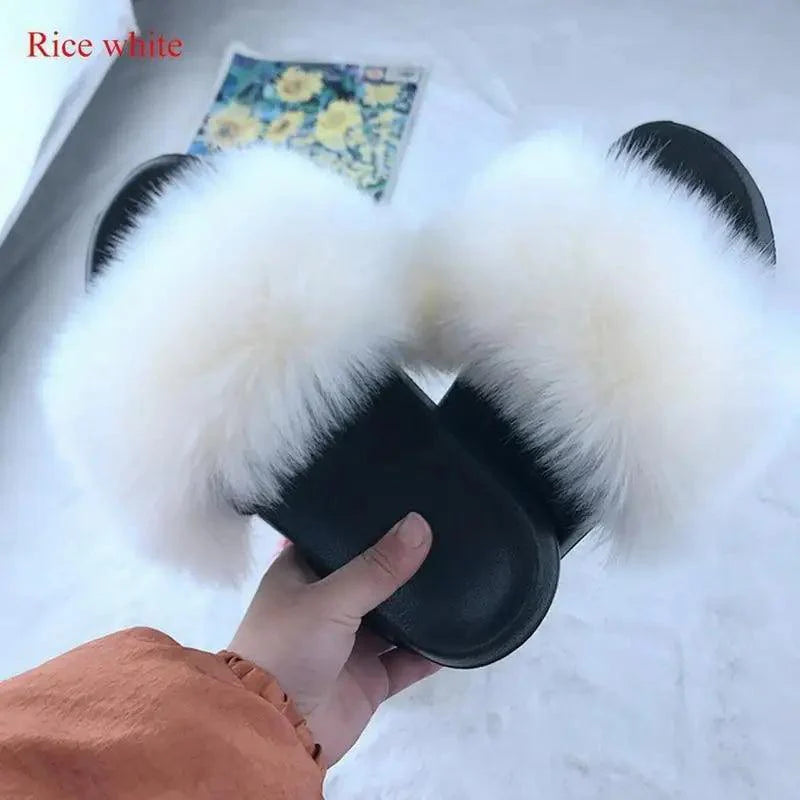 Cute Fluffy Ladies Indoor Warm Slippers Furry Luxury Flip Flops Women's Fashion Flat Soft Flip Flops