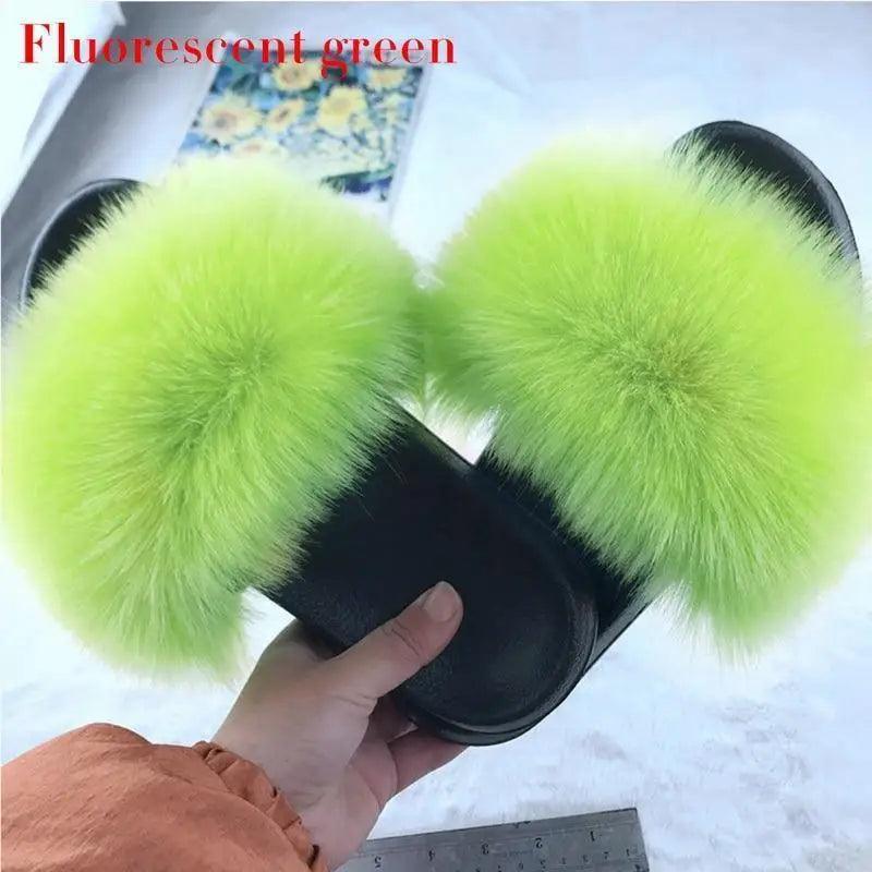 Cute Fluffy Ladies Indoor Warm Slippers Furry Luxury Flip Flops Women's Fashion Flat Soft Flip Flops