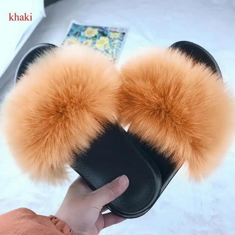 Cute Fluffy Ladies Indoor Warm Slippers Furry Luxury Flip Flops Women's Fashion Flat Soft Flip Flops