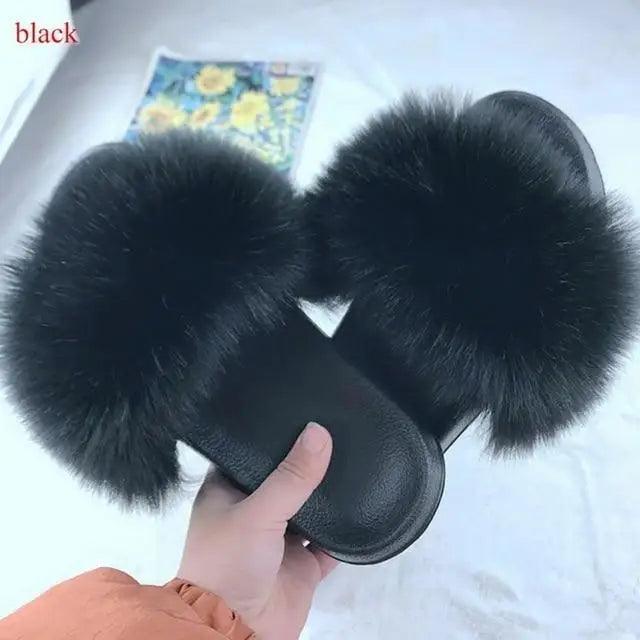 Cute Fluffy Ladies Indoor Warm Slippers Furry Luxury Flip Flops Women's Fashion Flat Soft Flip Flops