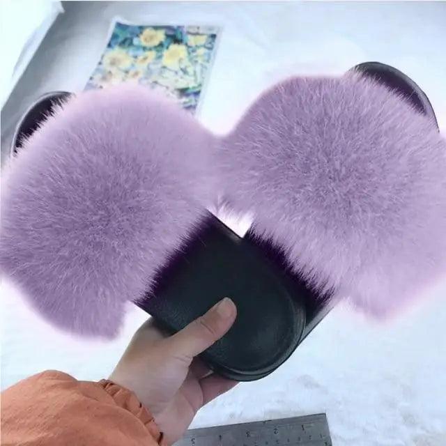 Cute Fluffy Ladies Indoor Warm Slippers Furry Luxury Flip Flops Women's Fashion Flat Soft Flip Flops