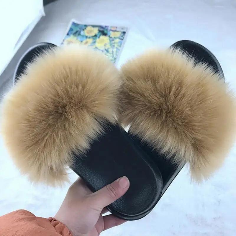 Cute Fluffy Ladies Indoor Warm Slippers Furry Luxury Flip Flops Women's Fashion Flat Soft Flip Flops