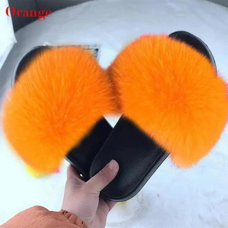 Cute Fluffy Ladies Indoor Warm Slippers Furry Luxury Flip Flops Women's Fashion Flat Soft Flip Flops