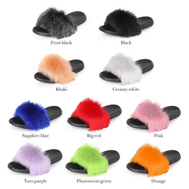 Cute Fluffy Ladies Indoor Warm Slippers Furry Luxury Flip Flops Women's Fashion Flat Soft Flip Flops