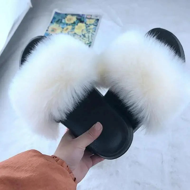 Cute Fluffy Ladies Indoor Warm Slippers Furry Luxury Flip Flops Women's Fashion Flat Soft Flip Flops