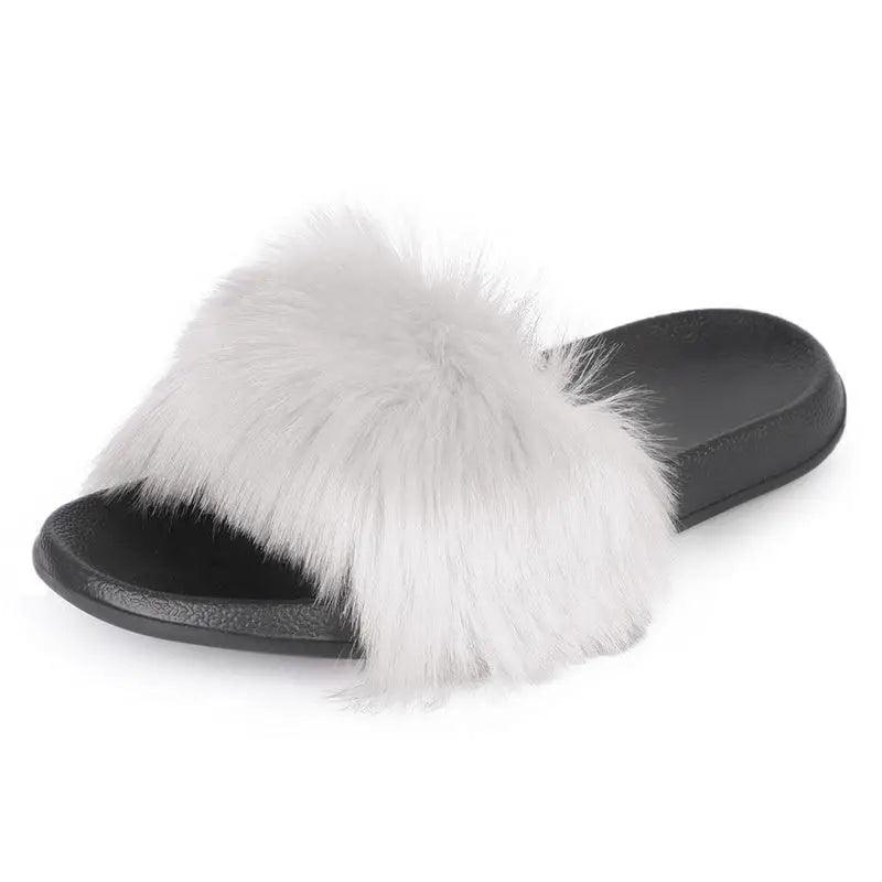 Cute Fluffy Ladies Indoor Warm Slippers Furry Luxury Flip Flops Women's Fashion Flat Soft Flip Flops